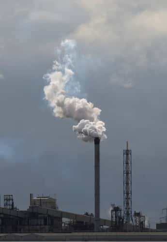 Industrial plant showing emissions from chimney, Cleveland, England, UK, August